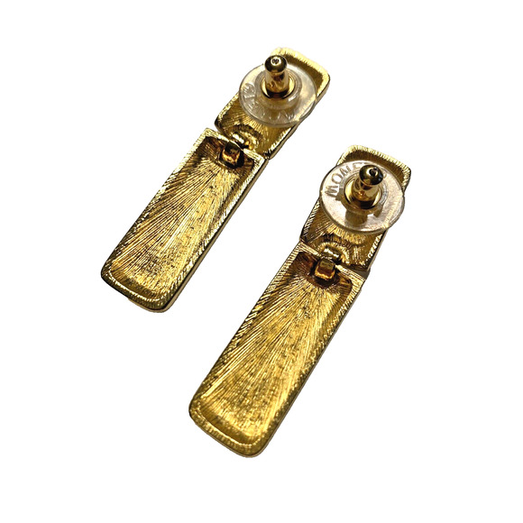 Vintage Monet Pierced Earrings Unique Gold & Creamy White Enamel 80’s Boss Lady - Picture 3 of 6